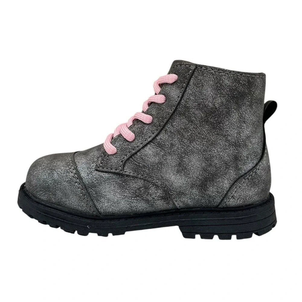 OshKosh B'Gosh Toddler Girls Ankle Fashion Boots Size 8 Gray Rose Pink Lace Up